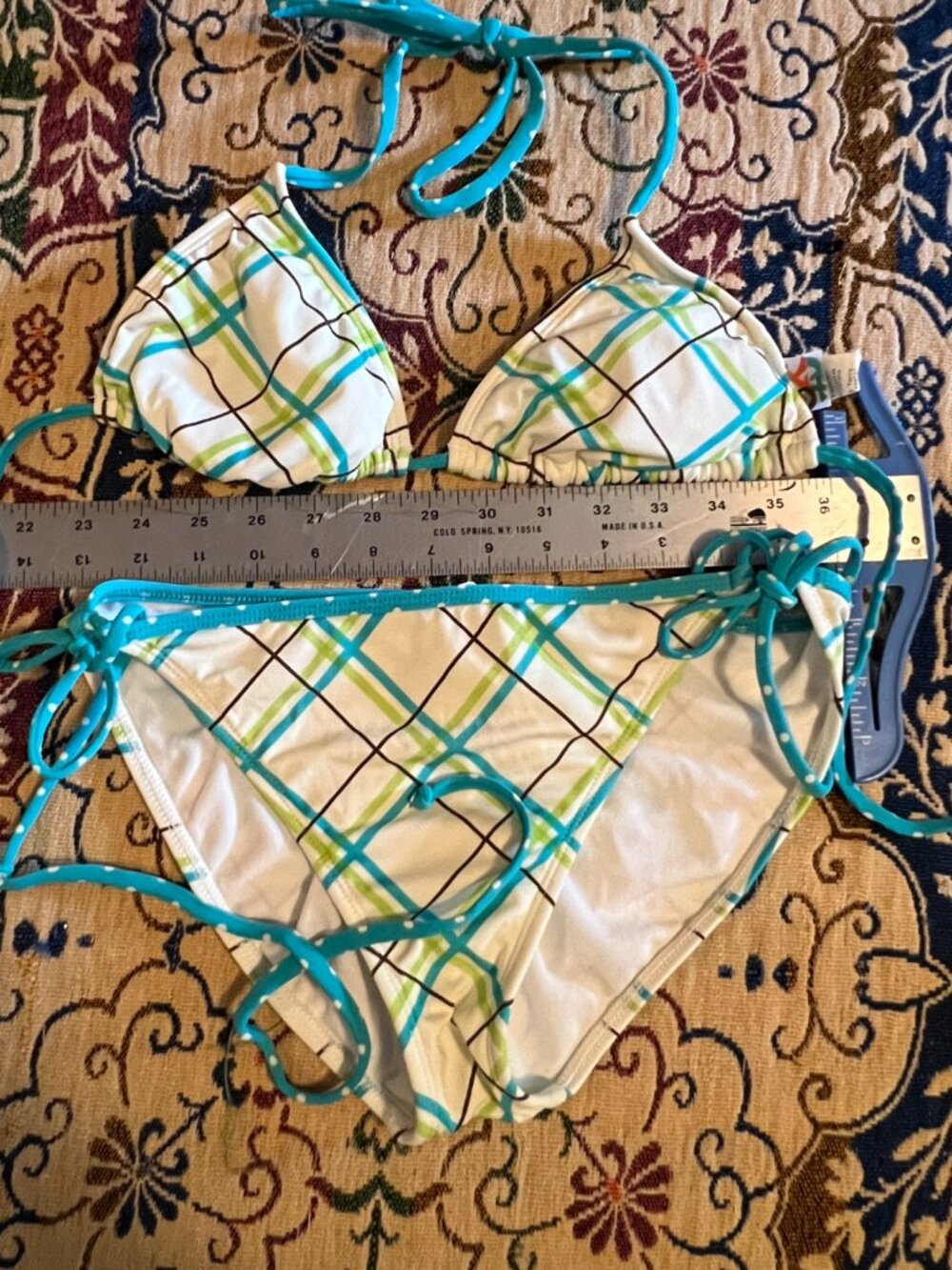 ROXY BIKINI Swimsuit, Pacsun, Beautiful Plaid 2 Piece Large Top & XL Bottoms - Picture 2 of 8